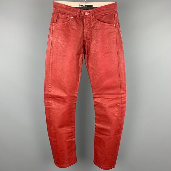 ANDREW MACKENZIE Size 28 Red Coated Denim Zip Fly Jeans - Picture 1 of 5